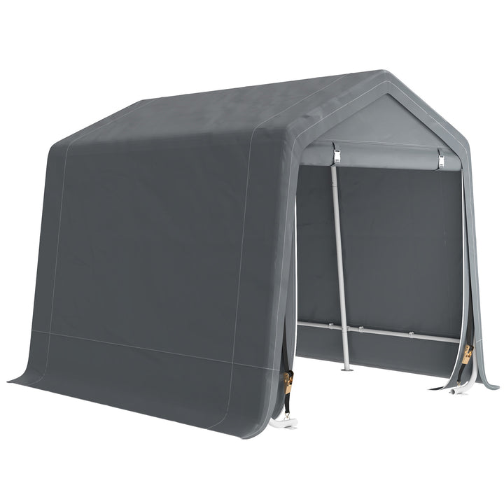 Tenda de Jardim Exterior para Ferramentas e Bicicletas, 2,4x2x2 m, Abrigo Exterior com Estrutura Metálica, 2 Portas Enroláveis com Fecho, Impermeável, Anti-UV, Garagem Portátil, Cinzento