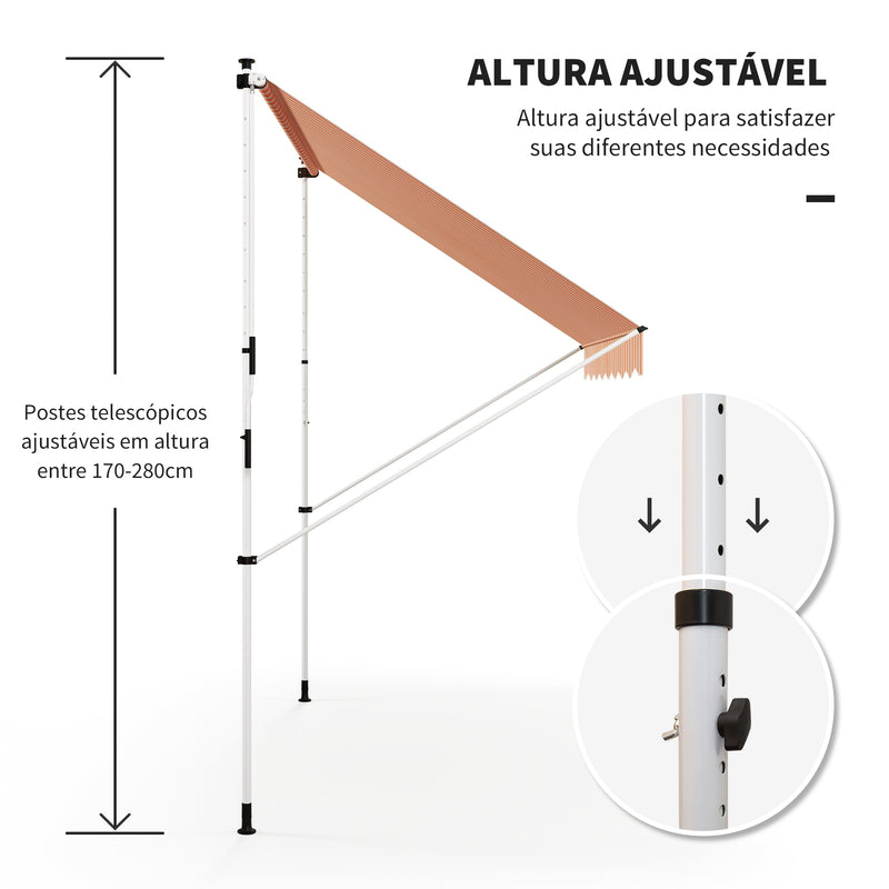 Toldo Manual Retrátil para Exterior 300x150x170-280cm Toldo Enrolável Altura Ajustável com Manivela Proteção Solar para Terraço Balcão Jardim Amarelo