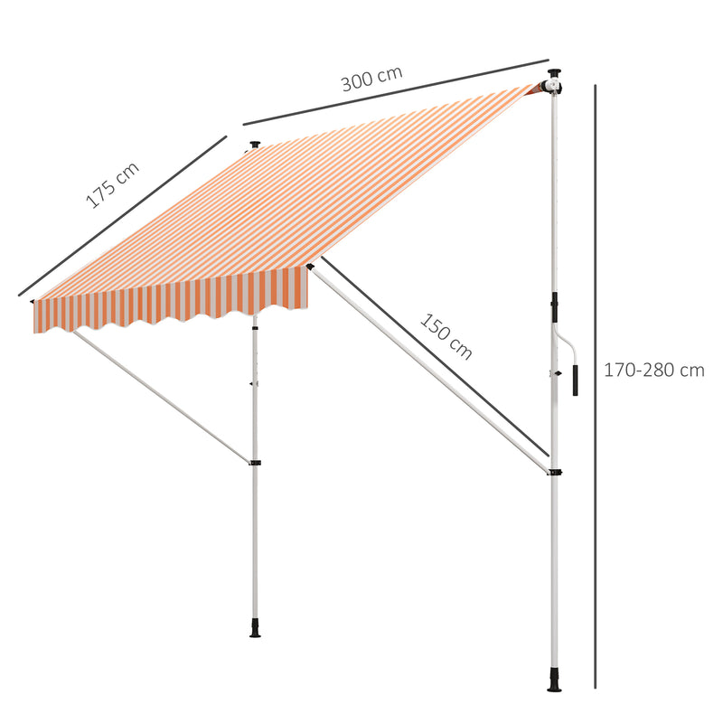 Toldo Manual Retrátil para Exterior 300x150x170-280cm Toldo Enrolável Altura Ajustável com Manivela Proteção Solar para Terraço Balcão Jardim Amarelo