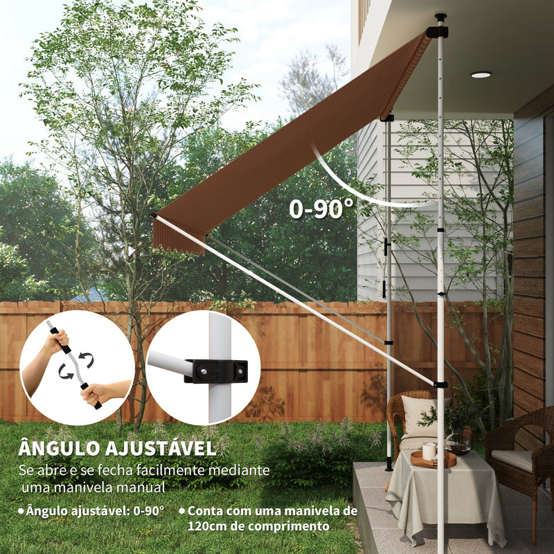 Toldo Manual Retrátil para Exterior 300x150x170-280cm Toldo Enrolável Altura Ajustável com Manivela Proteção Solar para Terraço Balcão Jardim Amarelo