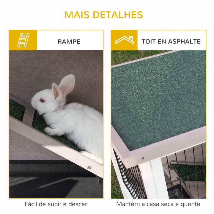 Coelheira de Madeira Exterior de 2 Níveis Gaiola para 1-2 Coelhos com Telhado com Abertura Comedouro Bandejas Removíveis Rampa e Portas com Fechadura 122x50x101cm Cor Areia