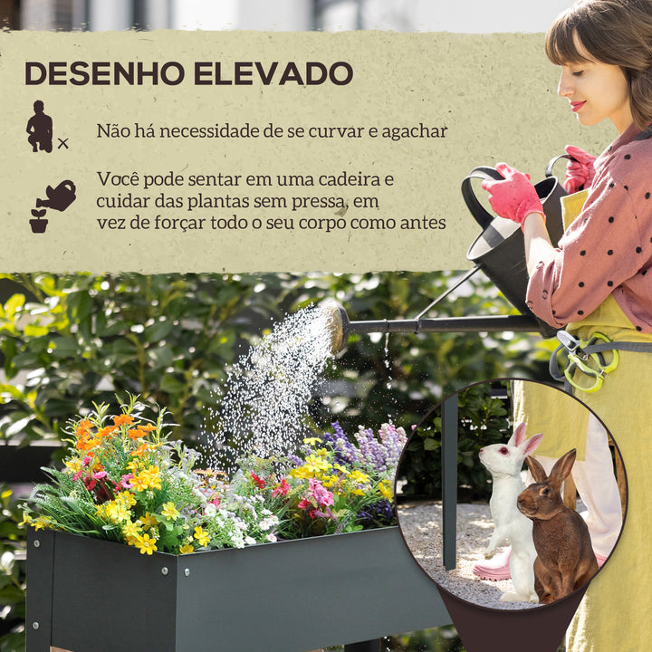 Floreira elevada Cultivo retangular elevado para plantas vegetais e flores com 3 orifícios de drenagem 100x30x80 cm Cinza