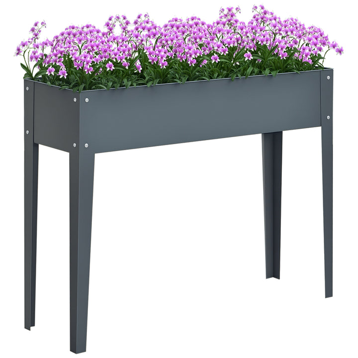 Floreira elevada Cultivo retangular elevado para plantas vegetais e flores com 3 orifícios de drenagem 100x30x80 cm Cinza