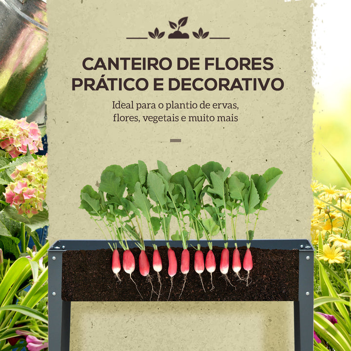 Floreira elevada Cultivo retangular elevado para plantas vegetais e flores com 3 orifícios de drenagem 100x30x80 cm Cinza