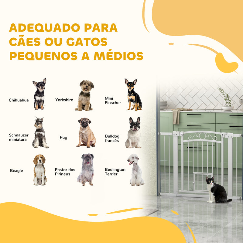 Barreira de Segurança para Cães Extensível 76-102 cm Barreira para Animais de Estimação Barreira para Cães com 2 Extensões Duplo Bloqueio e Porta Pequena para Escada Porta Branco