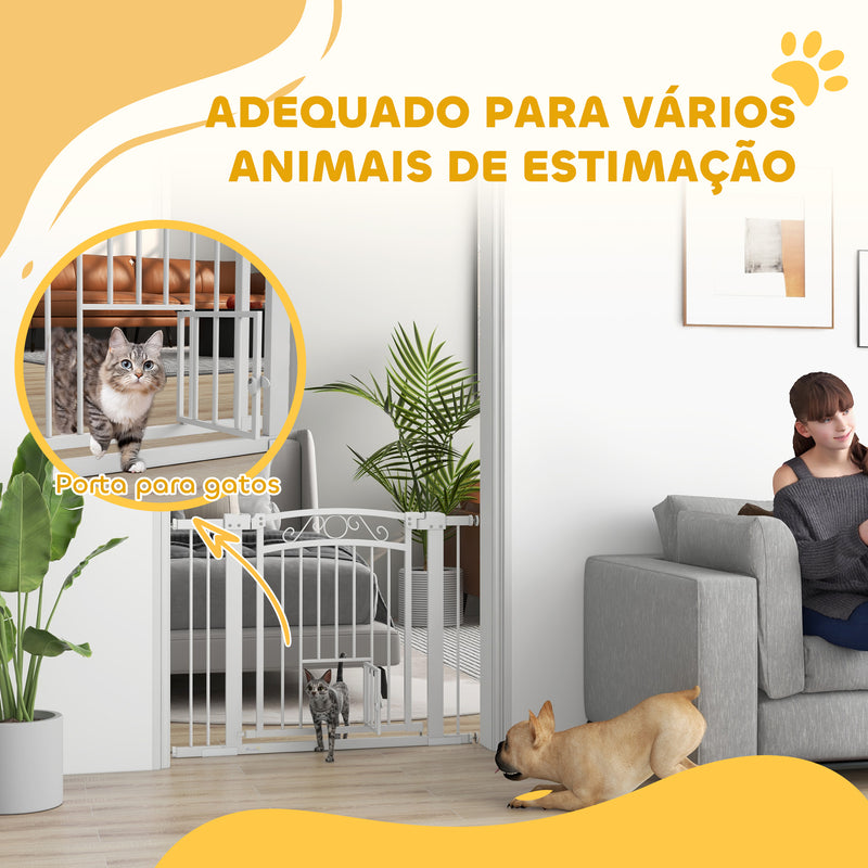 Barreira de Segurança para Cães Extensível 76-102 cm Barreira para Animais de Estimação Barreira para Cães com 2 Extensões Duplo Bloqueio e Porta Pequena para Escada Porta Branco