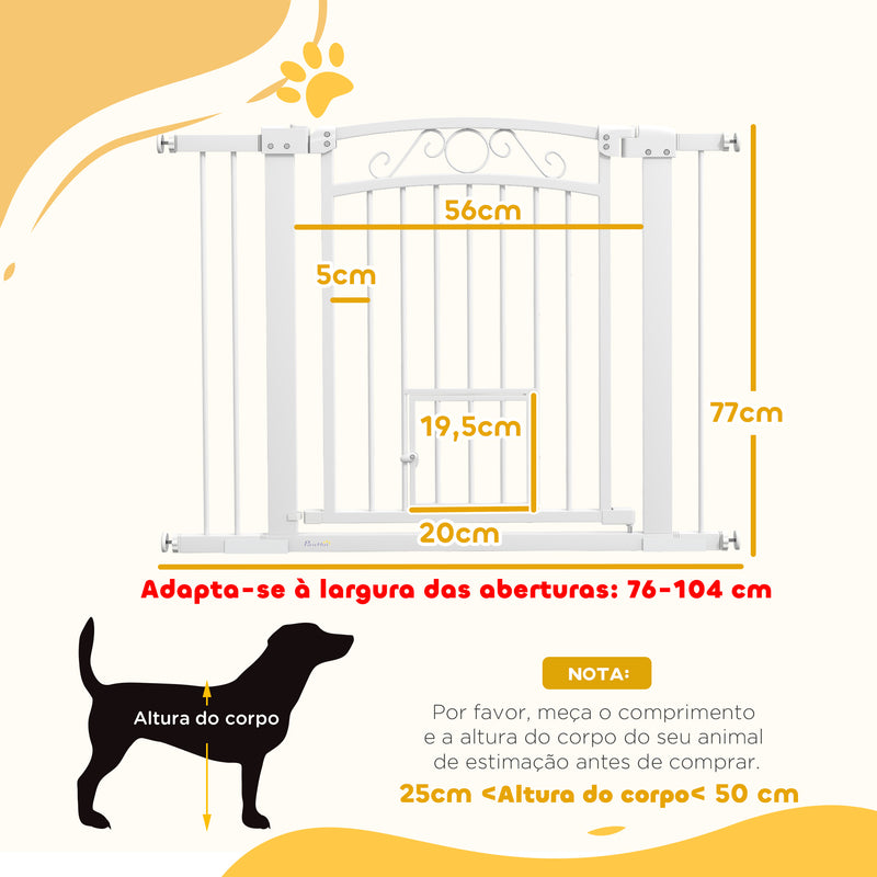 Barreira de Segurança para Cães Extensível 76-102 cm Barreira para Animais de Estimação Barreira para Cães com 2 Extensões Duplo Bloqueio e Porta Pequena para Escada Porta Branco