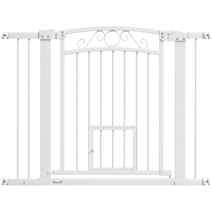 Barreira de Segurança para Cães Extensível 76-102 cm Barreira para Animais de Estimação Barreira para Cães com 2 Extensões Duplo Bloqueio e Porta Pequena para Escada Porta Branco