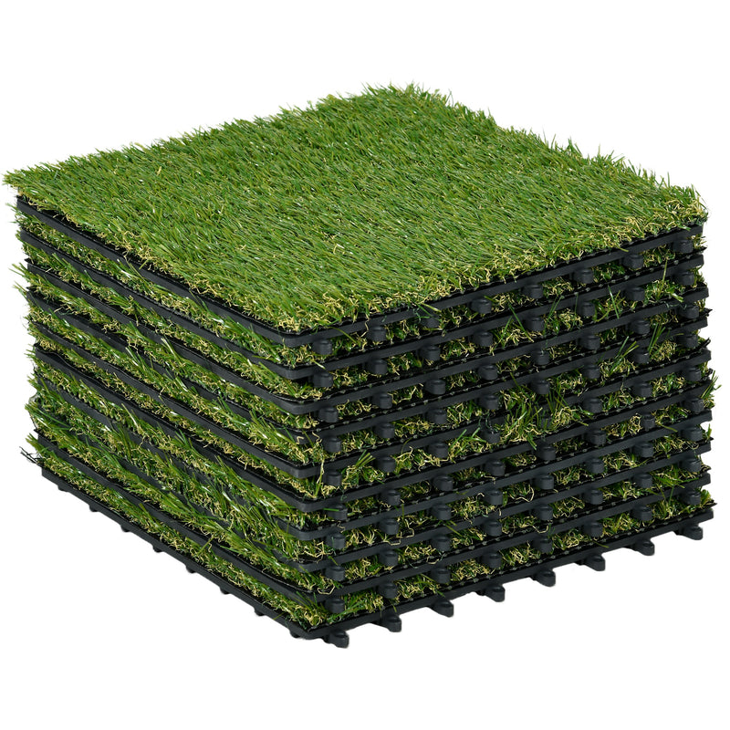 Relva Artificial 30x30cm 10 Peças com Altura de 25mm Alta Densidade 11000 Relva Artificial de Encaixe para Exterior Pátio Terraço Verde