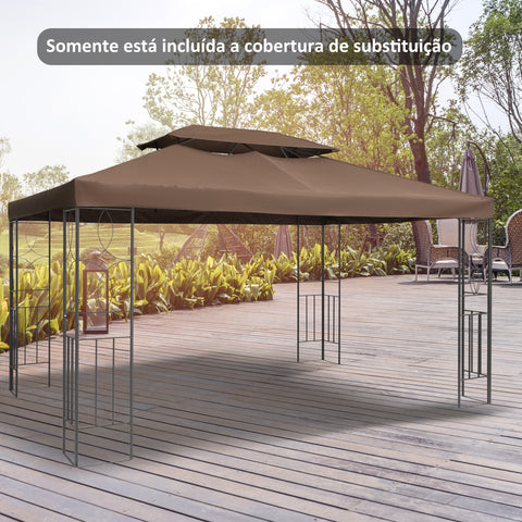 Toldo de Substituição 4x3m para Pérgola de Jardim 2 Níveis Respirável com 10 Orifícios de Drenagem Cobertura de Substituição de Pérgola Exterior Marrom