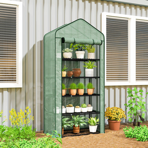 Estufa de Jardim de 5 Prateleiras Estufa Resistente com 1 Porta com Fecho de Correr Anti-UV Desenhho Alargado e Prateleiras para Cultivo de Plantas em Terraço Pátio 90x49x193 cm Verde