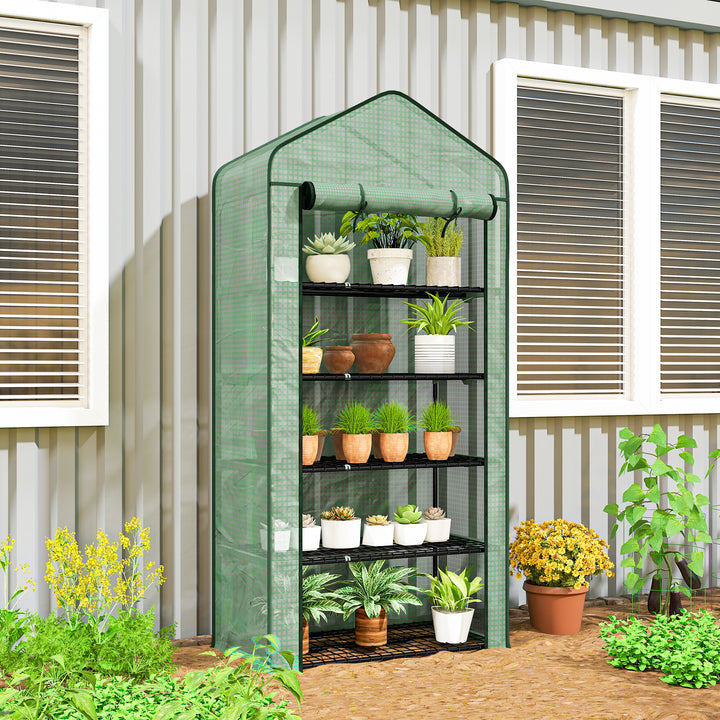 Estufa de Jardim de 5 Prateleiras Estufa Resistente com 1 Porta com Fecho de Correr Anti-UV Desenhho Alargado e Prateleiras para Cultivo de Plantas em Terraço Pátio 90x49x193 cm Verde