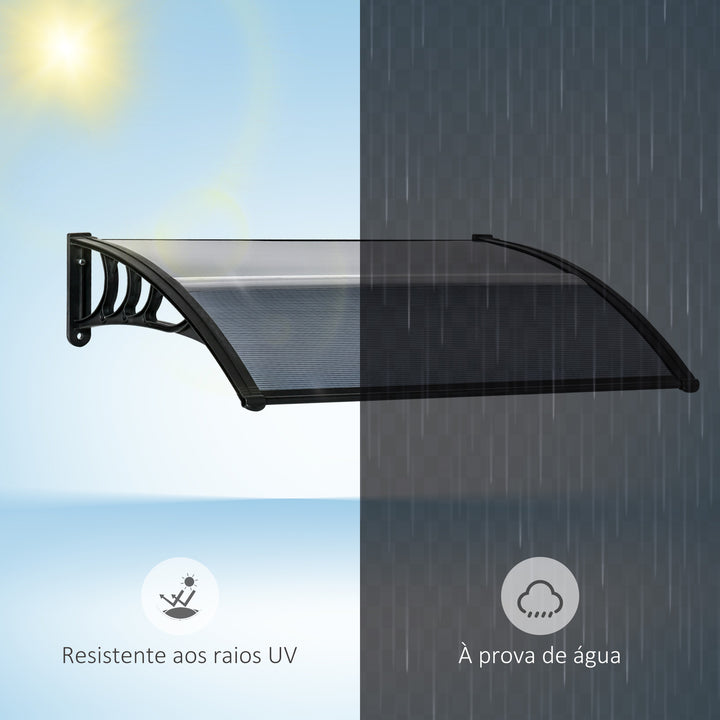 Marquise para Portas e Janelas 100x75x23 cm Marquise de Proteção contra Sol e Chuva com Cobertura de Policarbonato Preto