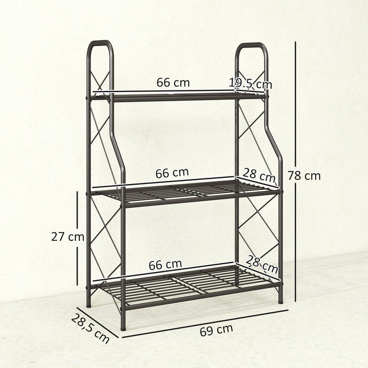 Suporte para Plantas de 3 Níveis para Interior e Exterior Estante Metálica com Pés Ajustáveis e Alças Resistente e Estável para Vasos Jardim Varanda Preto