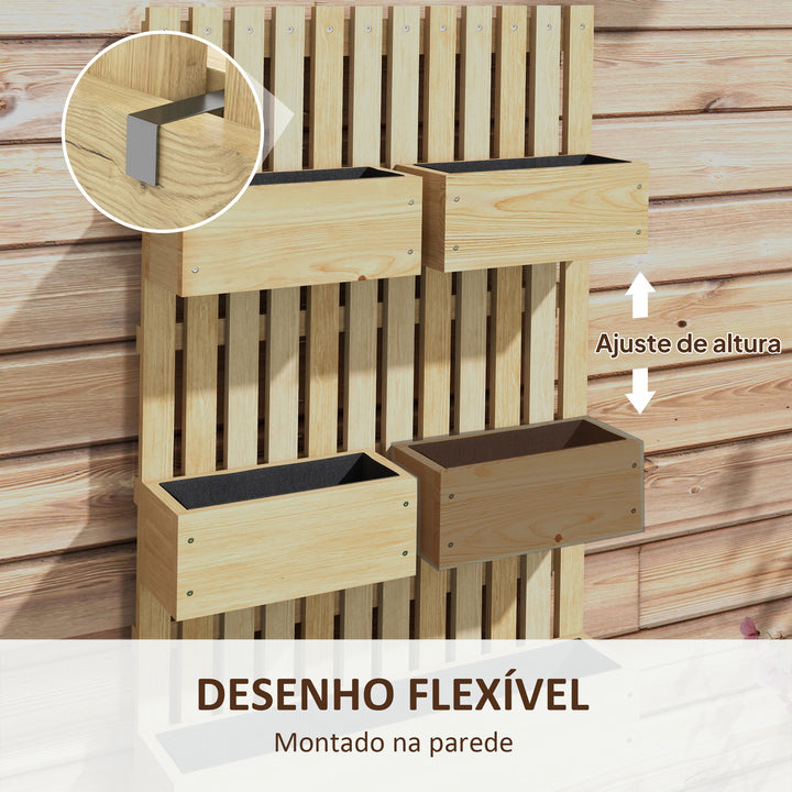 Floreira de Parede com Treliça Floreira Grande de Madeira com 5 Vasos Ajustáveis Tecido Não Tecido e Orifícios de Drenagem para Exterior, Jardim Terraço Pátio 60x16x100 cm Madeira