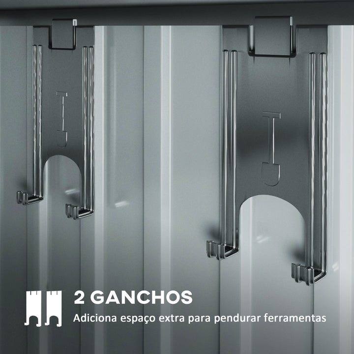 Abrigo de Jardim 2 m² 195x122x181,5 cm Abrigo de Armazenamento Metálico com Porta de Correr 2 Janelas e Anti-UV para Armazenar Ferramentas Pátio Exterior Cinza Escuro