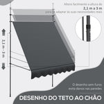 Toldo Manual Retrátil com Manivela 200x120x210-300 cm Toldo para Varanda com Altura Ajustável Impermeável e Anti-UV para Jardim Terraço Cinza Escuro