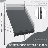 Toldo Manual Retrátil com Manivela 200x120x210-300 cm Toldo para Varanda com Altura Ajustável Impermeável e Anti-UV para Jardim Terraço Cinza Escuro