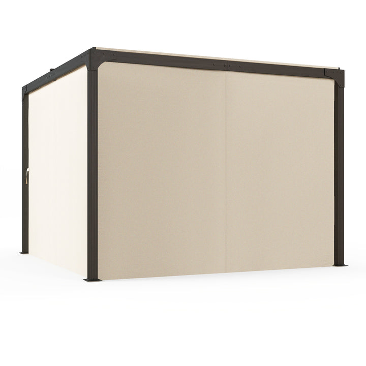 Pérgola de Alumínio 420x295x220 cm Pérgola de Jardim com Telhado de Correr 4 Paredes Laterais e Orifícios de Drenagem Pérgola para Pátio e Terraço Bege e Preto