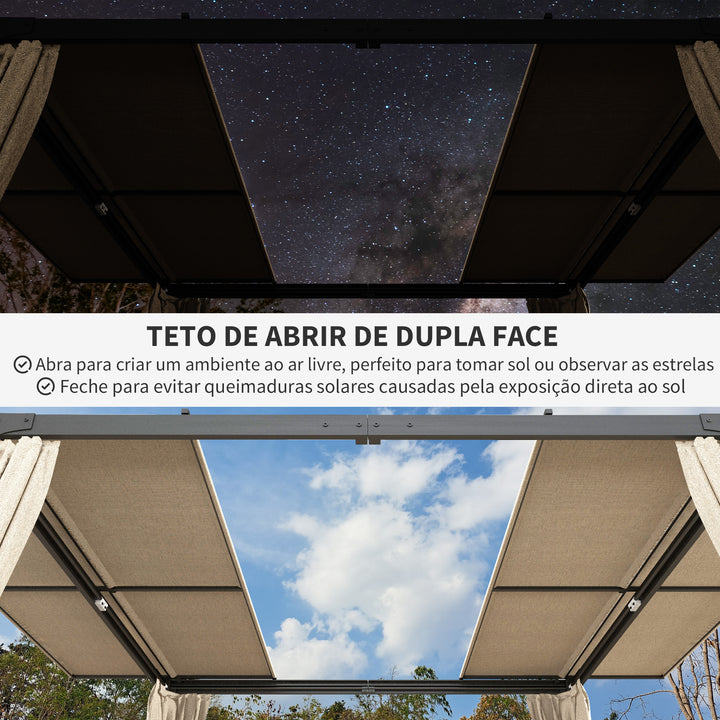 Pérgola de Alumínio 420x295x220 cm Pérgola de Jardim com Telhado de Correr 4 Paredes Laterais e Orifícios de Drenagem Pérgola para Pátio e Terraço Bege e Preto