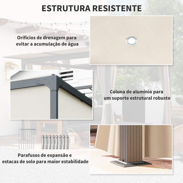 Pérgola de Alumínio 420x295x220 cm Pérgola de Jardim com Telhado de Correr 4 Paredes Laterais e Orifícios de Drenagem Pérgola para Pátio e Terraço Bege e Preto