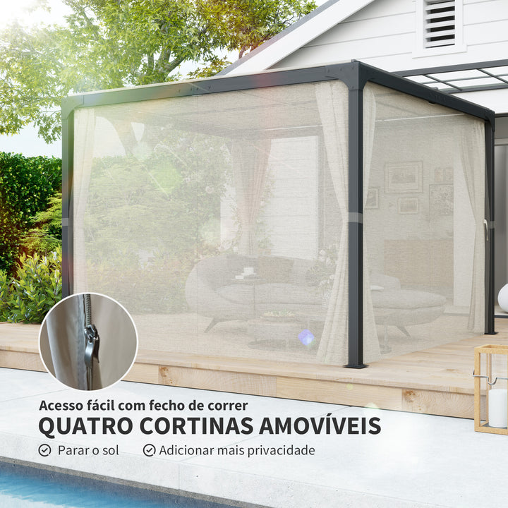 Pérgola de Alumínio 420x295x220 cm Pérgola de Jardim com Telhado de Correr 4 Paredes Laterais e Orifícios de Drenagem Pérgola para Pátio e Terraço Bege e Preto