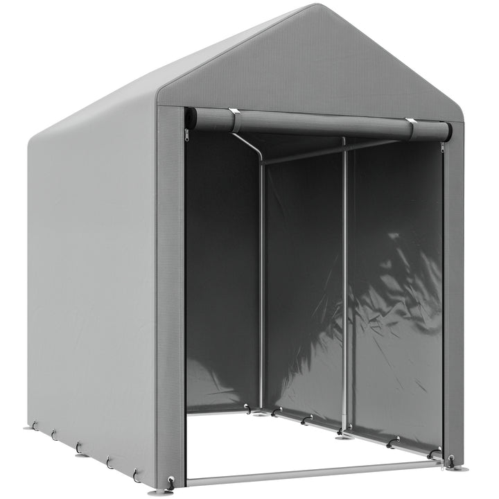 Abrigo para Ferramentas Bicicletas e Motos 1,2x1,8x1,65 m Garagem Portátil com 2 Habitações Porta com Fecho de Correr Impermeável Anti-UV para Jardim Cinza Claro
