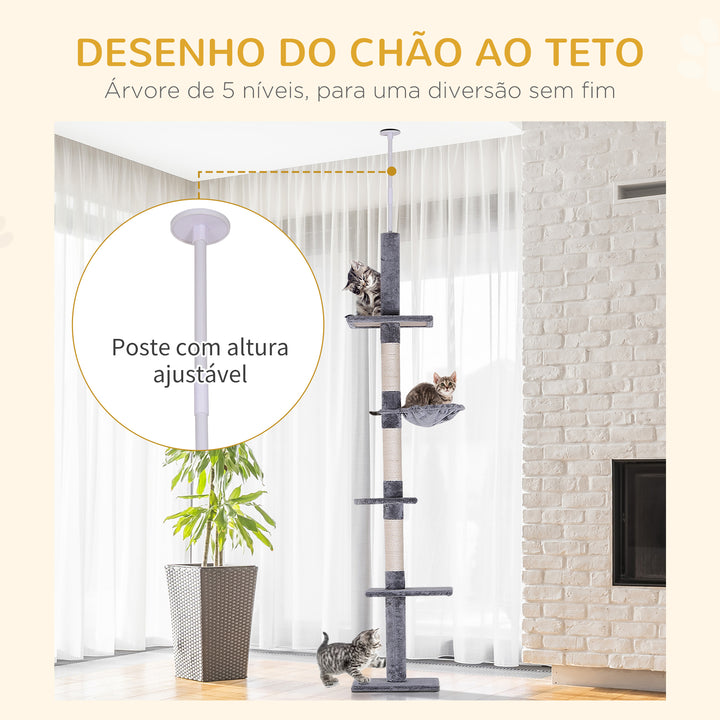 Árvore com Plataforma para Gatos arranhador para gatos Brinquedo para Gatos Carga de 15kg Cinza