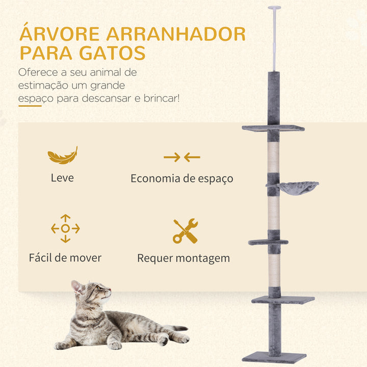 Árvore com Plataforma para Gatos arranhador para gatos Brinquedo para Gatos Carga de 15kg Cinza