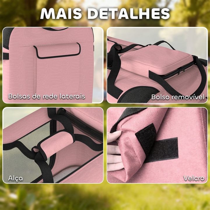 Transportadora Dobrável para Cães 60x41,5x41 cm com Janelas de Rede Almofada Macia e 2 Alças Bolsa para Mini Cães e Gatos Rosa