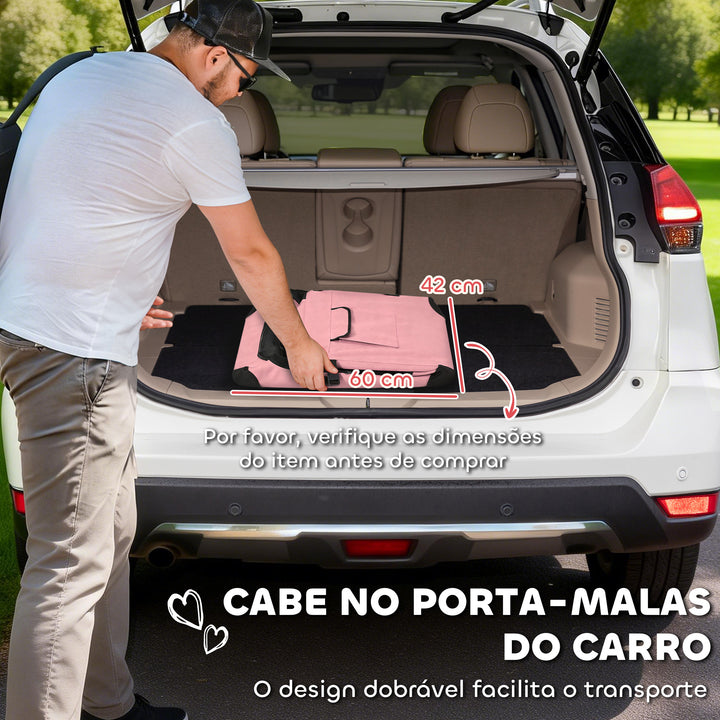 Transportadora Dobrável para Cães 60x41,5x41 cm com Janelas de Rede Almofada Macia e 2 Alças Bolsa para Mini Cães e Gatos Rosa