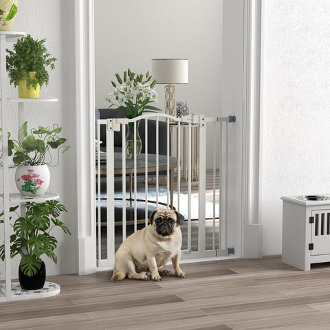 Barreira de Segurança para Cães Barreira com Largura Ajustável 74-87 cm Barreira para Cães com Extensões para Escadas e Portas Branco