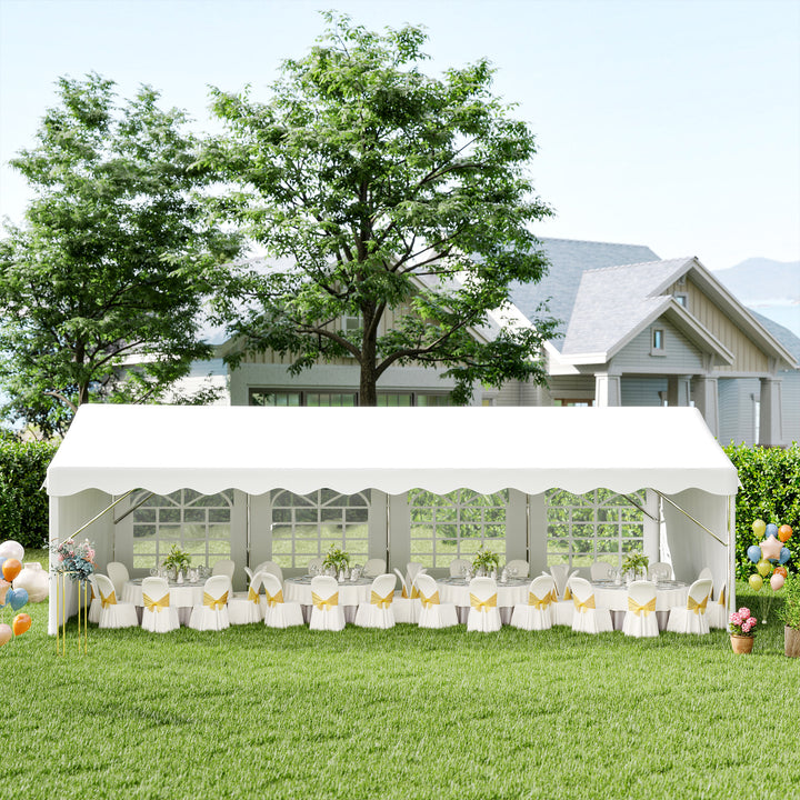 Tenda para Festas 8x4m Tenda de Jardim com 4 Paredes Laterais 8 Janelas para Festas Eventos Casamento Aço PE Branco