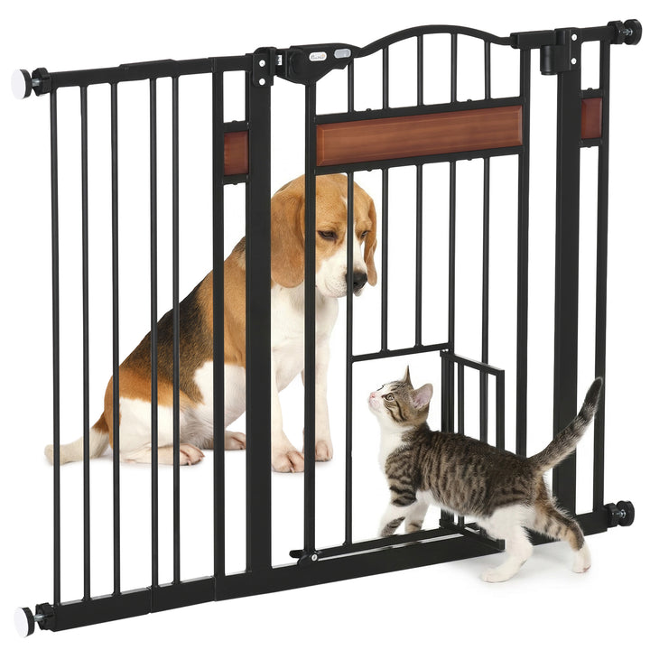 Barreira de Segurança para Cães Extensível para Portas Escadas 74-105cm com 2 Extensões de 10 e 15cm com 2 Portas e Fechadura Automática Aço Preto
