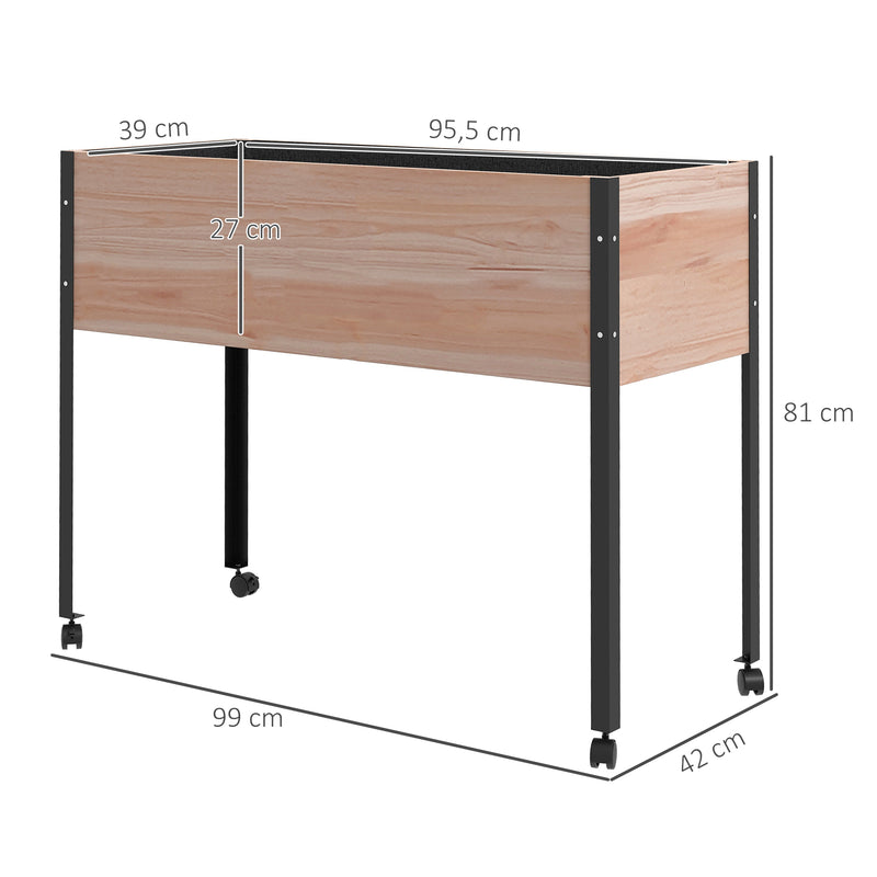 Horta Elevada com Rodas 99x42x81 cm Horta Vertical Elevada Mesa de Cultivo com Tecido não Tecido para Cultivo de Plantas Verdura Flores Madeira