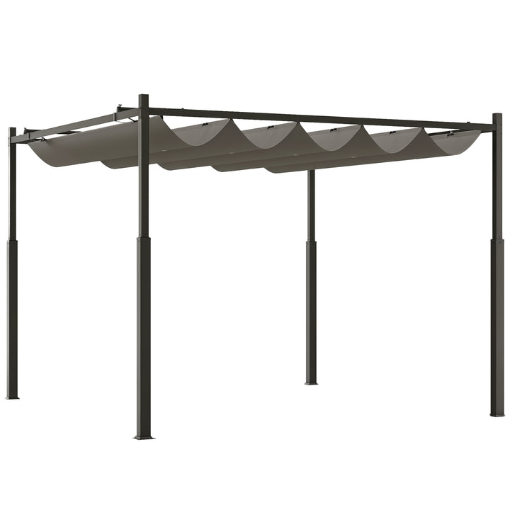 Pérgola de Jardim 3x3 m com Teto Retrátil e Acessório Magnético, Pavilhão de Jardim com Proteção UV30+, Colunas Metálicas e Ganchos, Cobertura para Terraço, Exterior, Cinzento