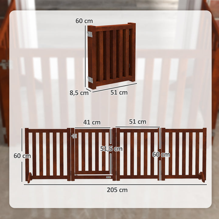 Barreira de Segurança para Cães Dobrável para Escadas e Portas Barreira para Cães Pequenos com 4 Painéis com Suporte de Pé para Interior 205x30x60 cm Madeira