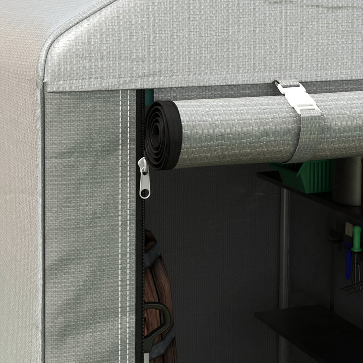 Abrigo para Ferramentas Bicicletas e Motos 1,2x1,8x1,65 m Garagem Portátil com 2 Habitações Porta com Fecho de Correr Impermeável Anti-UV para Jardim Cinza Claro
