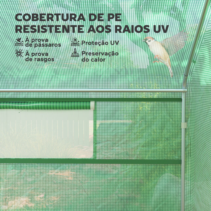 Estufa tipo Túnel 4x3x2 m Estufa de Exterior com 2 Janelas Cobertura PE Anti UV e 1 Porta de Enrolar com Fecho de Correr Estufa para Jardim Pátio Verde