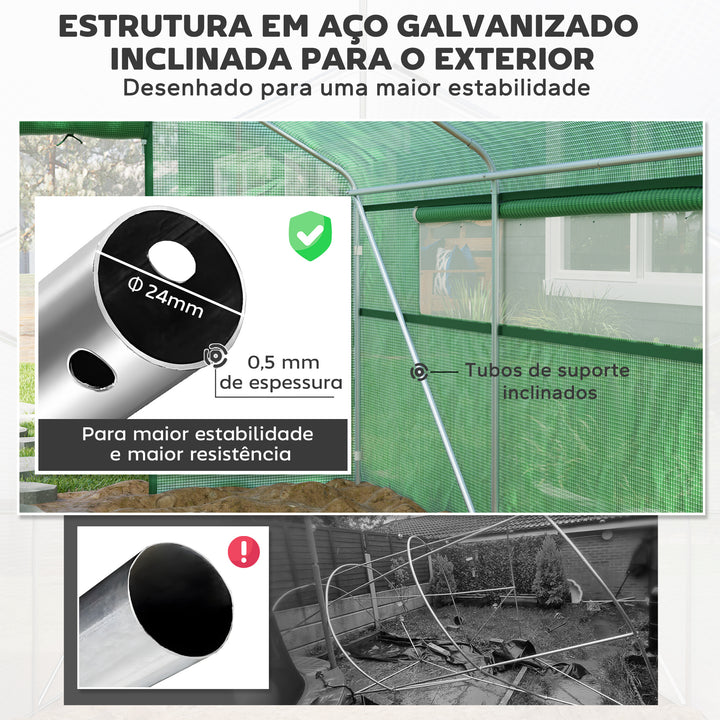 Estufa tipo Túnel 4x3x2 m Estufa de Exterior com 2 Janelas Cobertura PE Anti UV e 1 Porta de Enrolar com Fecho de Correr Estufa para Jardim Pátio Verde
