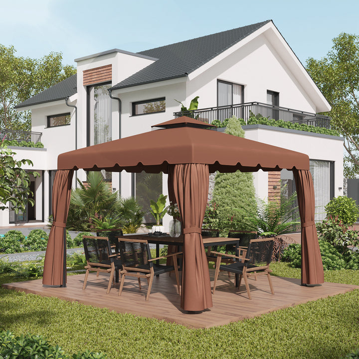 Toldo de Substituição para Pérgola 300x300 cm Teto de Substituição para Pérgolas Exterior com Duplo Teto e 8 Orifícios de Drenagem Marrom