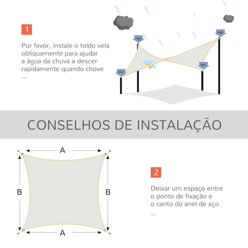 Vela de Sombra Retangular 3x4 m Toldo Vela de Poliéster com Proteção UV Aneis em Forma de D e Cordas para Jardim Pátio Piscina Creme