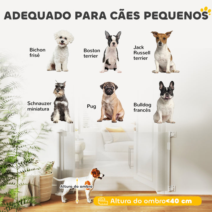 Barreira de Segurança para Cães Retrátil 0-136 cm Barreira para Cães Pequenos Extensível com Botão de Fecho Porta de Segurança para Corredores Escadas Interiores e Exteriores Branco