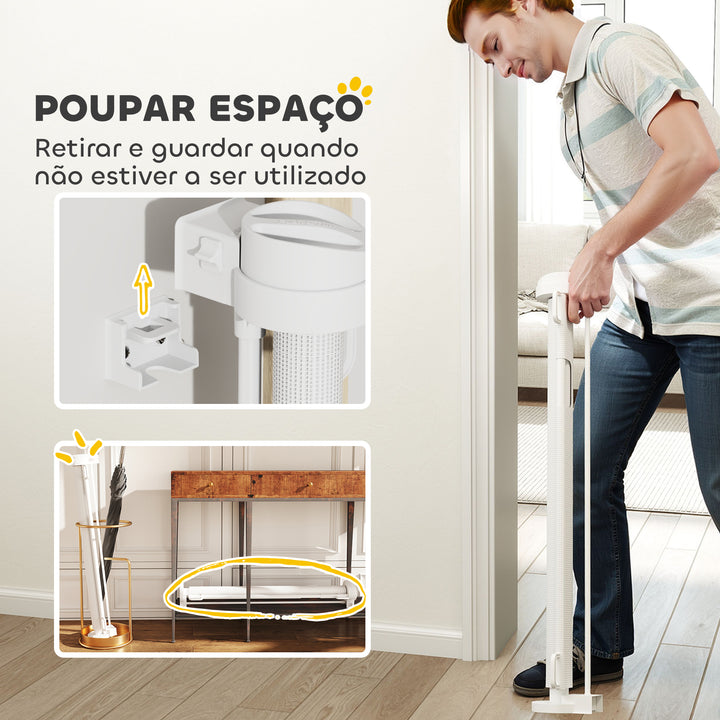 Barreira de Segurança para Cães Retrátil 0-136 cm Barreira para Cães Pequenos Extensível com Botão de Fecho Porta de Segurança para Corredores Escadas Interiores e Exteriores Branco