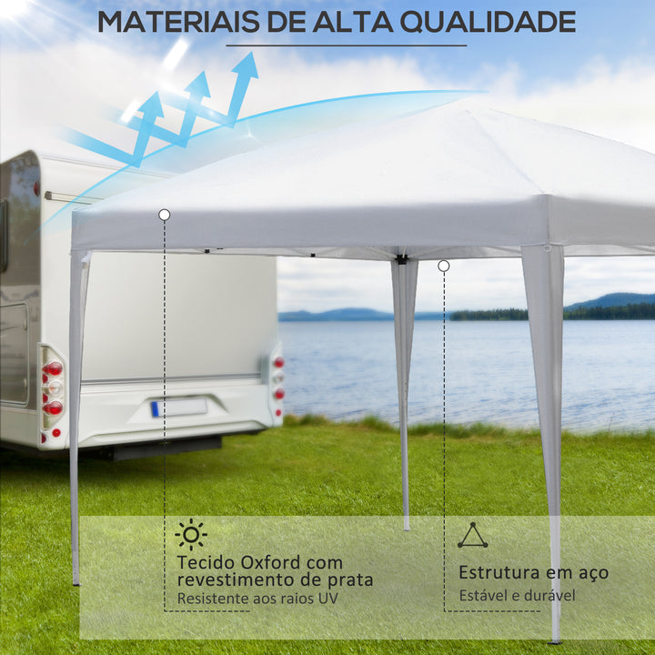 Tenda Dobrável 2,95x2,95 cm com Bolsa de Transporte Altura Ajustável Anti-UV e Impermeável para Terraço Pátio e Praia Branco Prateado