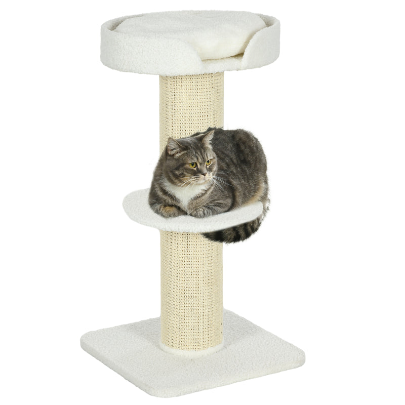 Arranhador para Gatos Altura 91 cm Arranhador para Gatos de 3 Níveis com Ninho Plataforma e Poste de Sisal 45x45x91 cm Creme