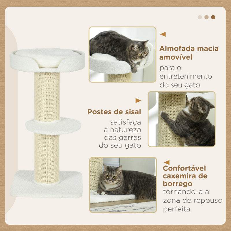 Arranhador para Gatos Altura 91 cm Arranhador para Gatos de 3 Níveis com Ninho Plataforma e Poste de Sisal 45x45x91 cm Creme