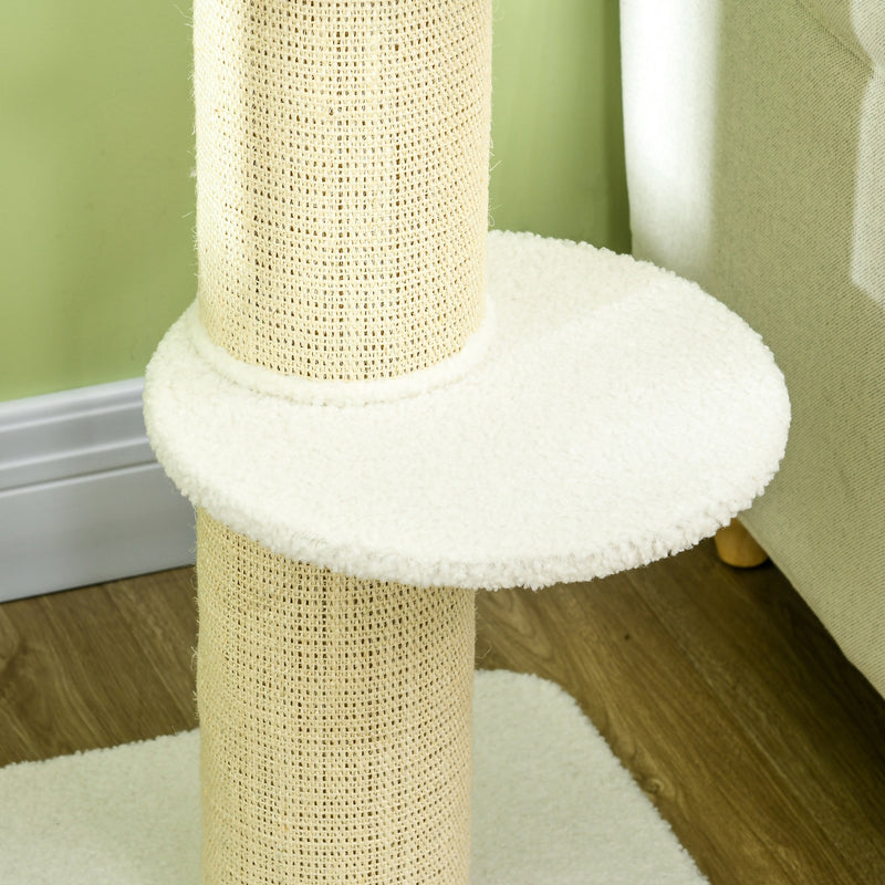 Arranhador para Gatos Altura 91 cm Arranhador para Gatos de 3 Níveis com Ninho Plataforma e Poste de Sisal 45x45x91 cm Creme