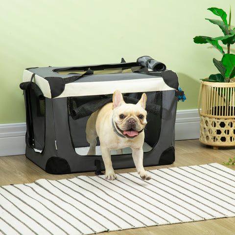 Transportadora para Cães e Gatos Bolsa de Transporte Animais de Estimação Dobrável com Almofada Suave e 2 Correias de Ombro para Carro Avião Viajem 60x41x41cm Cinzento