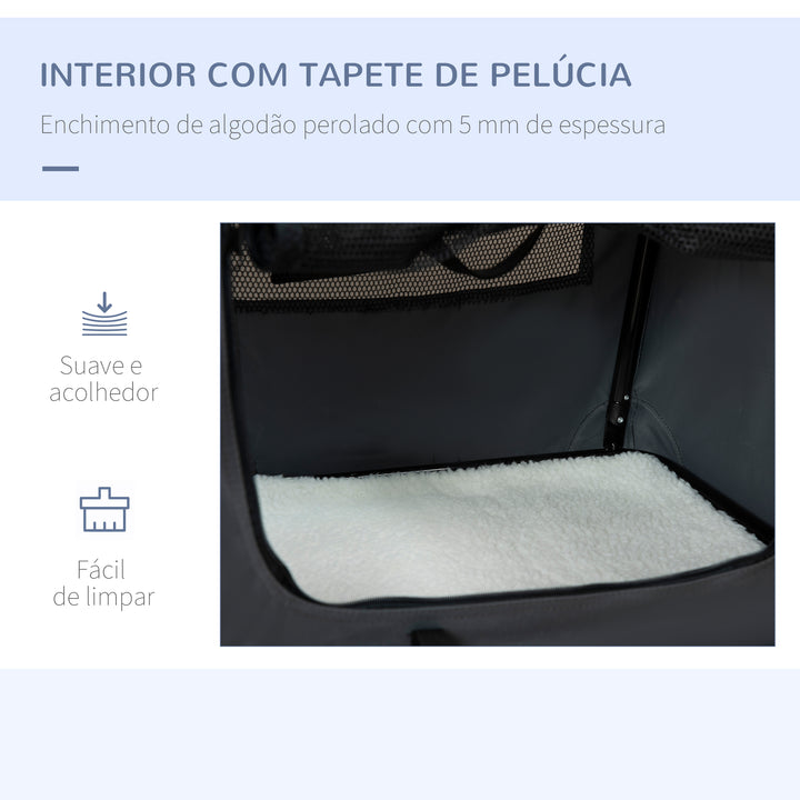 Transportadora para Cães e Gatos Bolsa de Transporte Animais de Estimação Dobrável com Almofada Suave e 2 Correias de Ombro para Carro Avião Viajem 60x41x41cm Cinzento